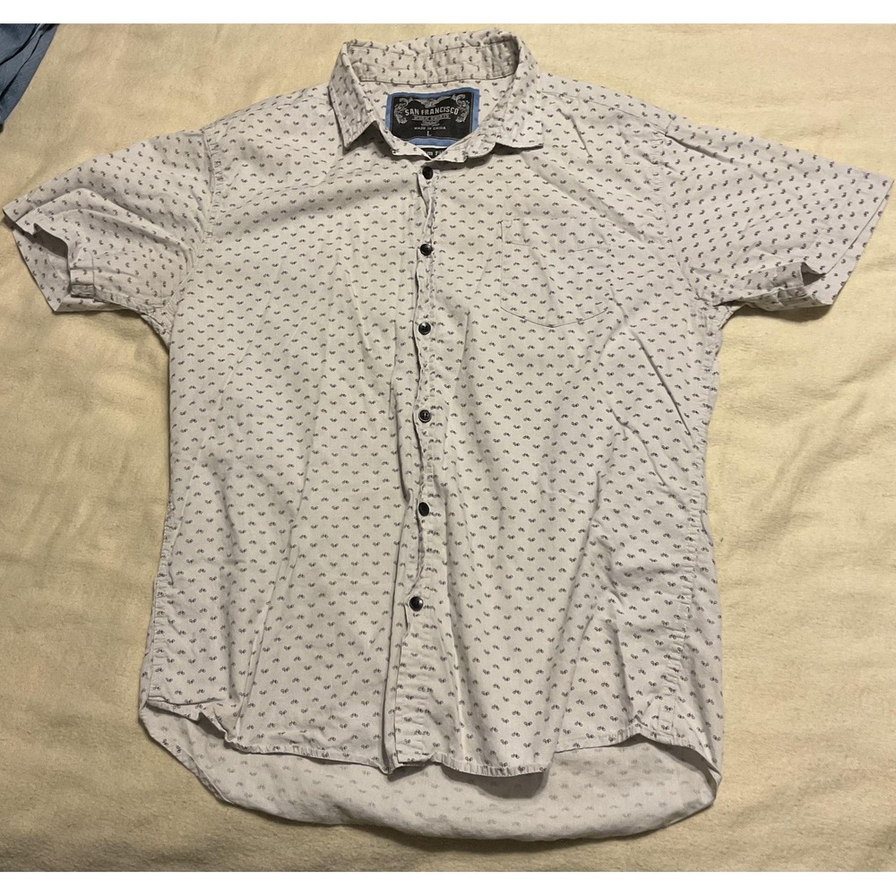 San Francisco Shirt Mens Large White Bicycle‎ Short Sleeve Button Up Slim Fit